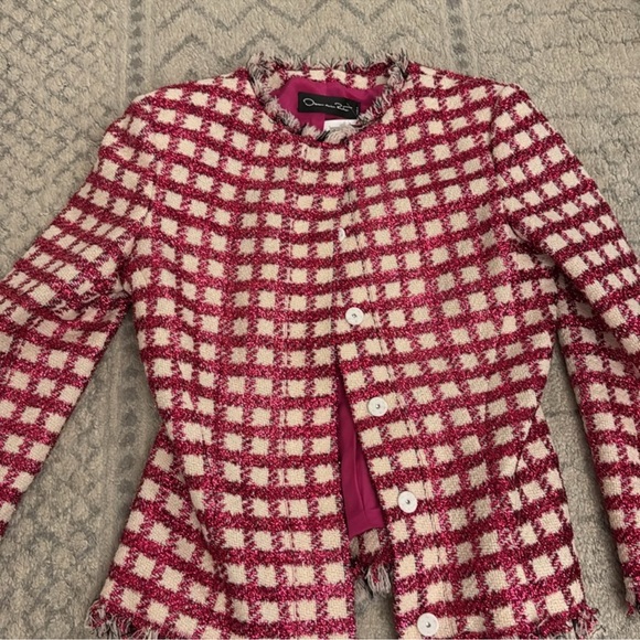 💕HP💕Oscar de la Renta metallic checked wool blend jacket - Picture 6 of 10